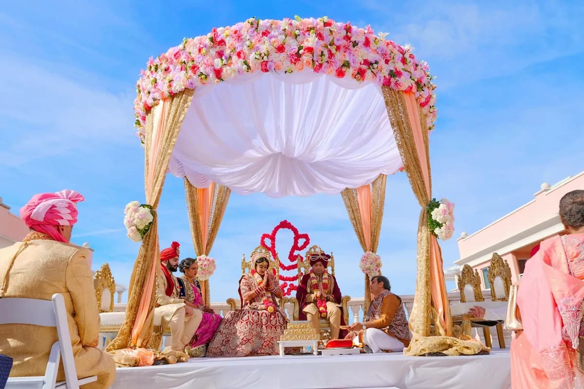 Ceremony under a floral mandap