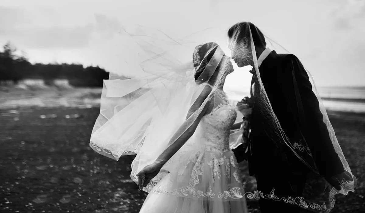 Black and white portrait of a couple